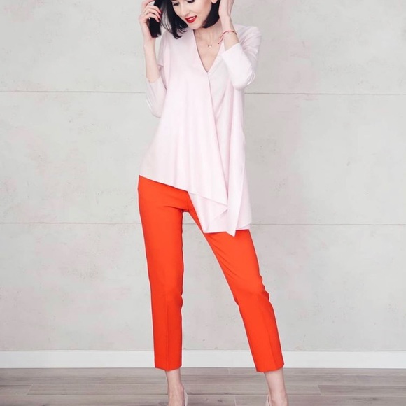COS blush pink asymmetrical v-neck top - Picture 2 of 7
